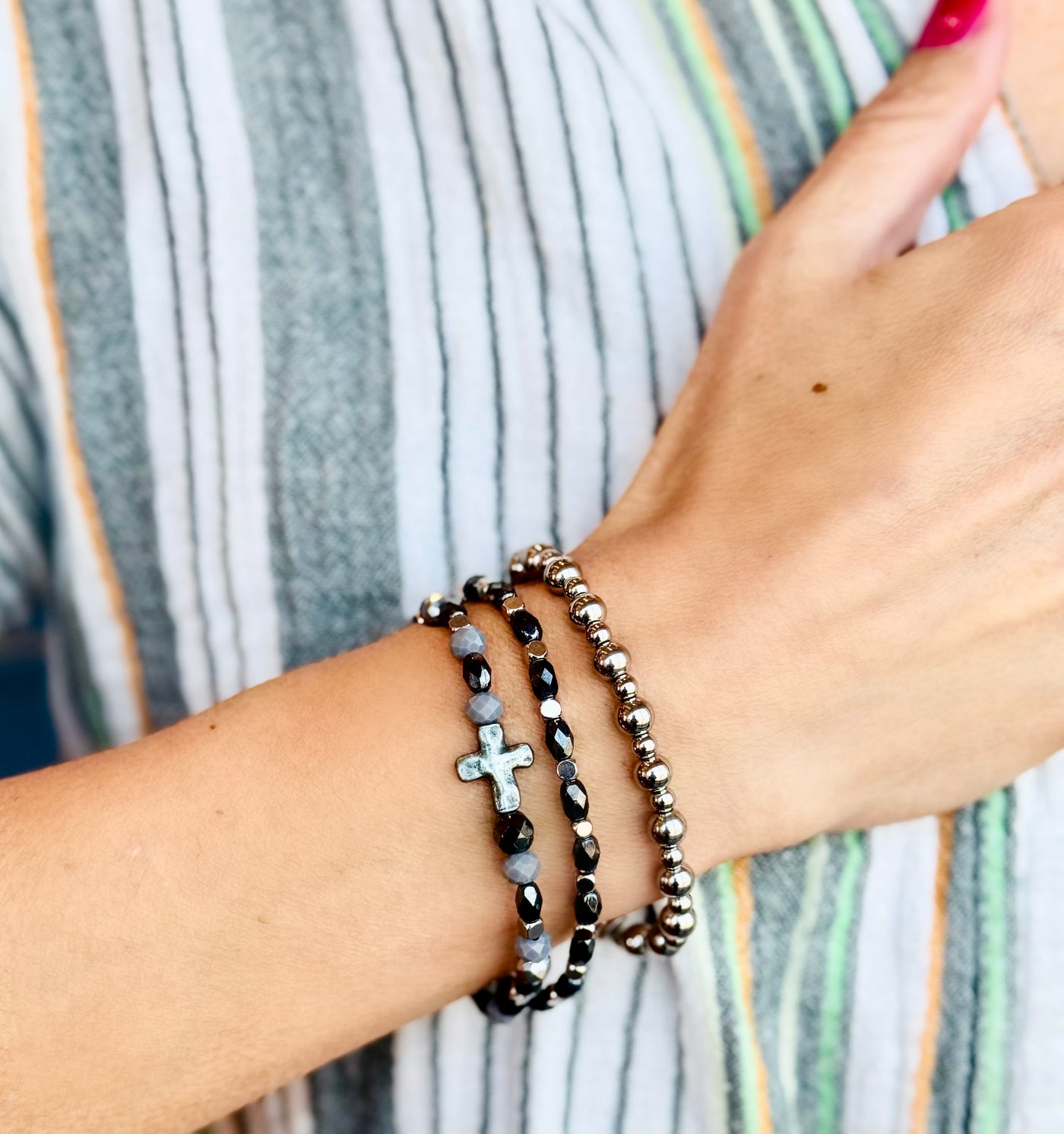 Sideways Cross - Pewter and Hematite
