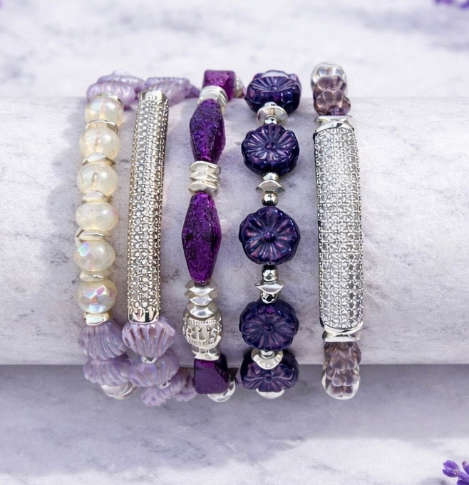 Lavender Fields Mini Shell Pave Bar (Silver)