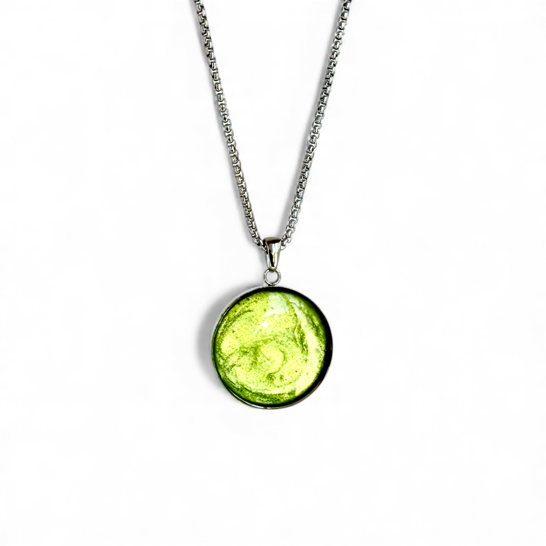 Round 1" Pendant Silver Necklace - Enchanted Green