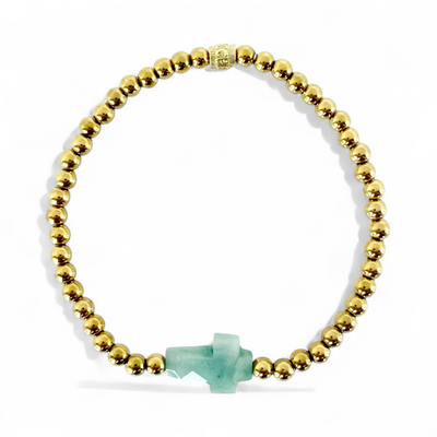 Cross Etched Gemstone - Sage - Gold