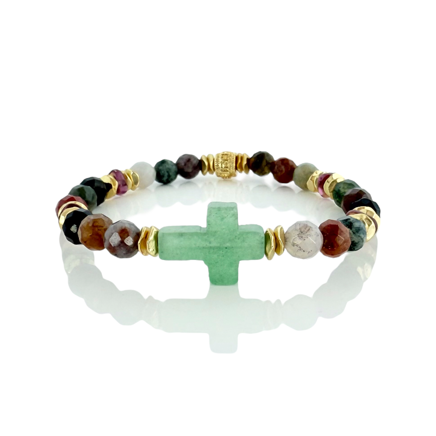 Aventurine Cross - Gold