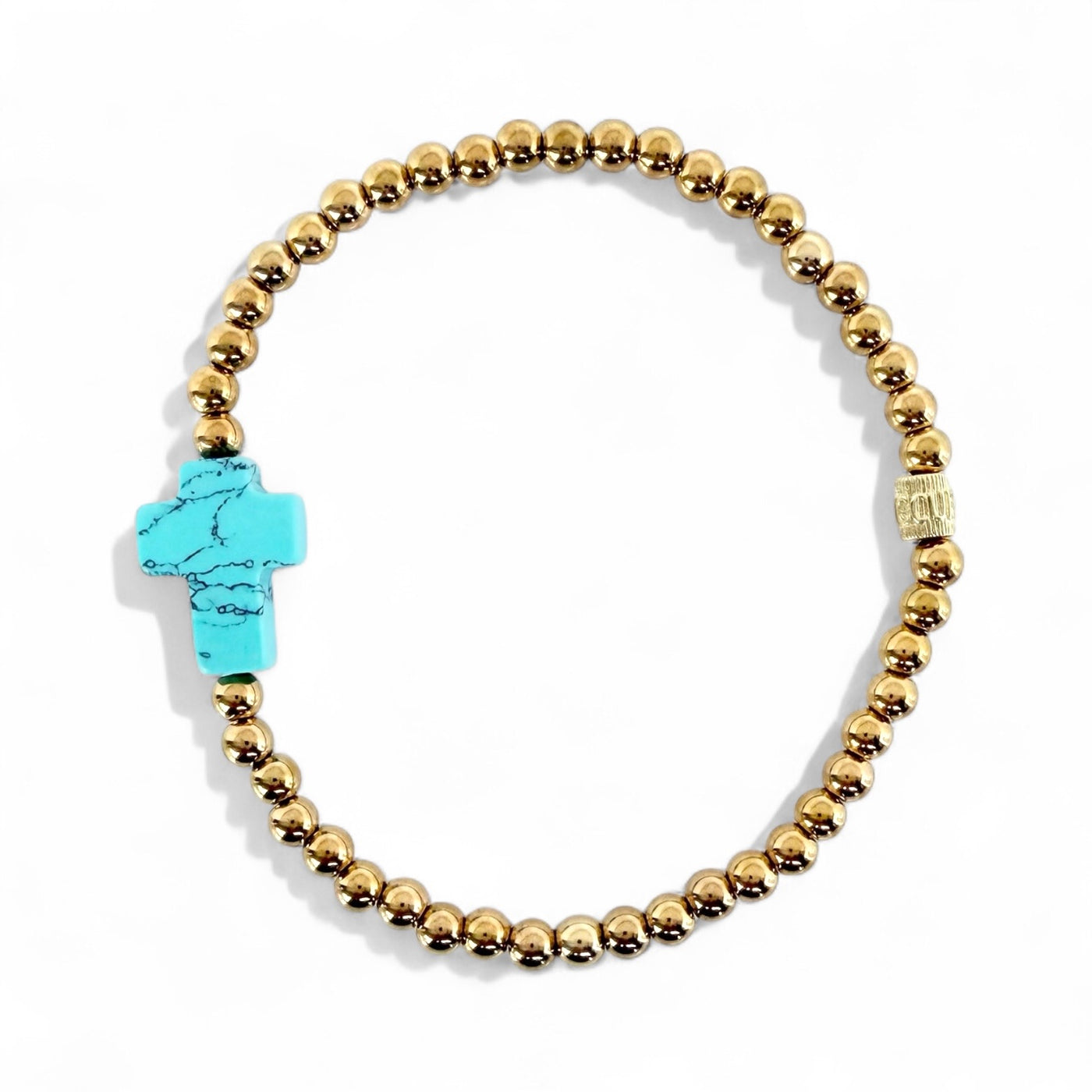 Cross Gemstone - Light Turquoise - Gold