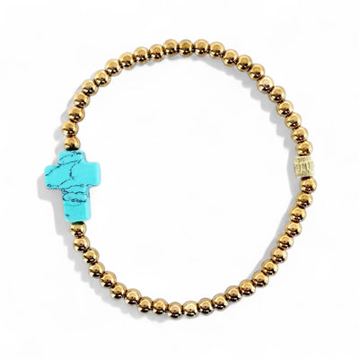 Cross Gemstone - Light Turquoise - Gold