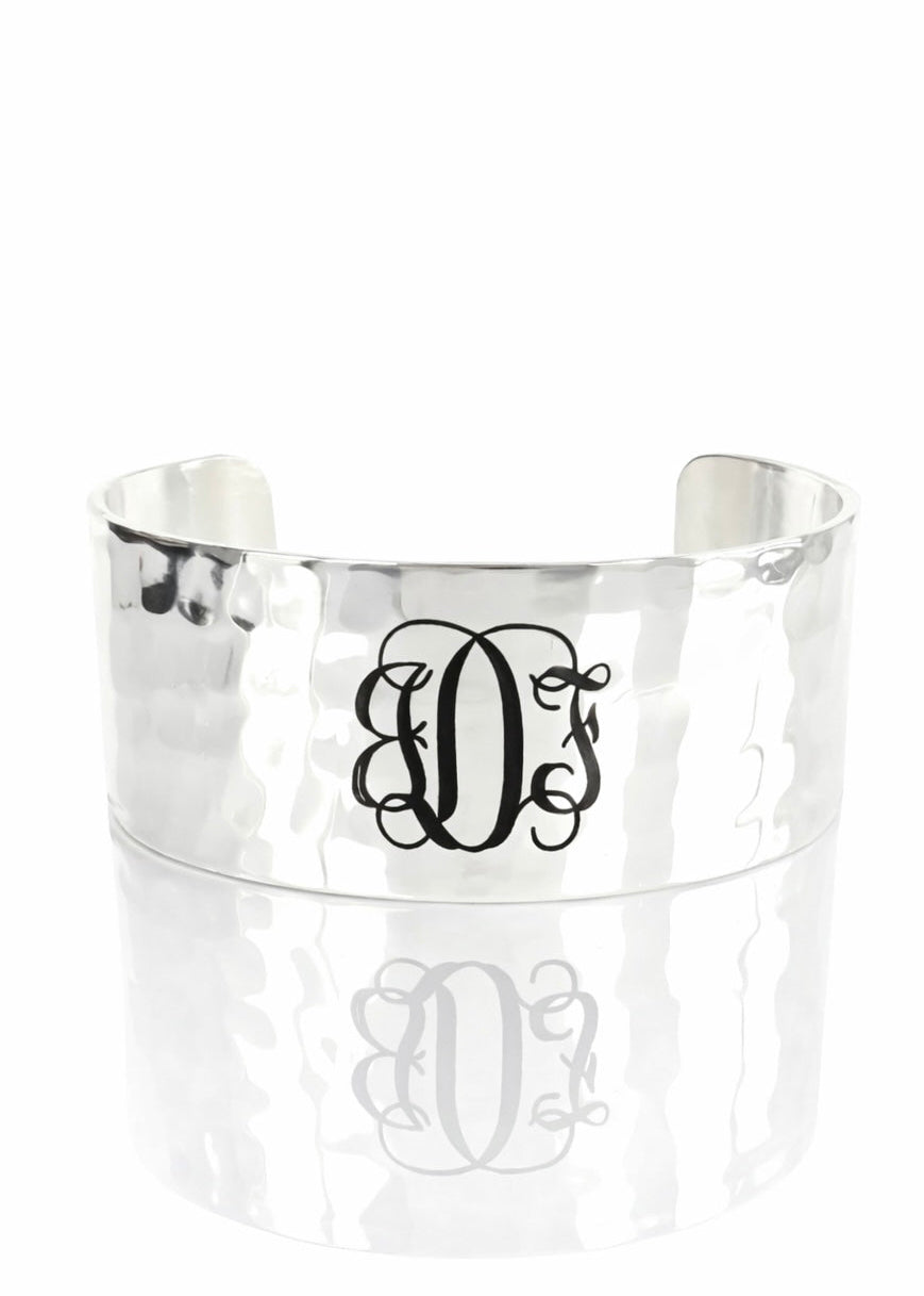 1.0 Custom Engraved Monogram Silver Cuff - Vine Font