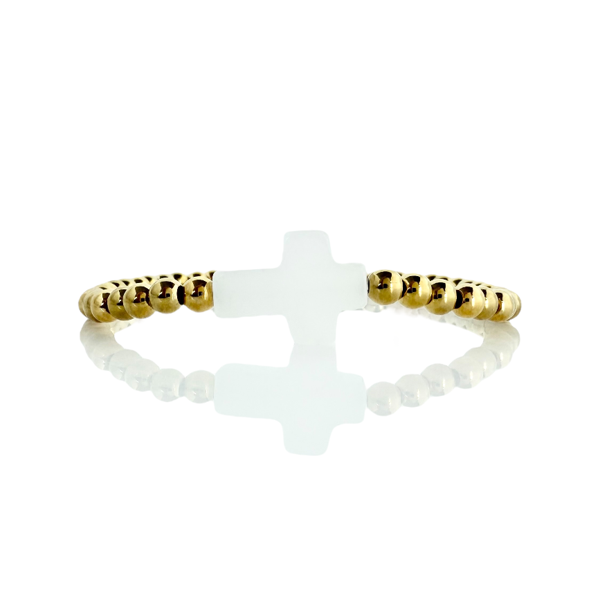 Gemstone Cross - White Jade with Gold