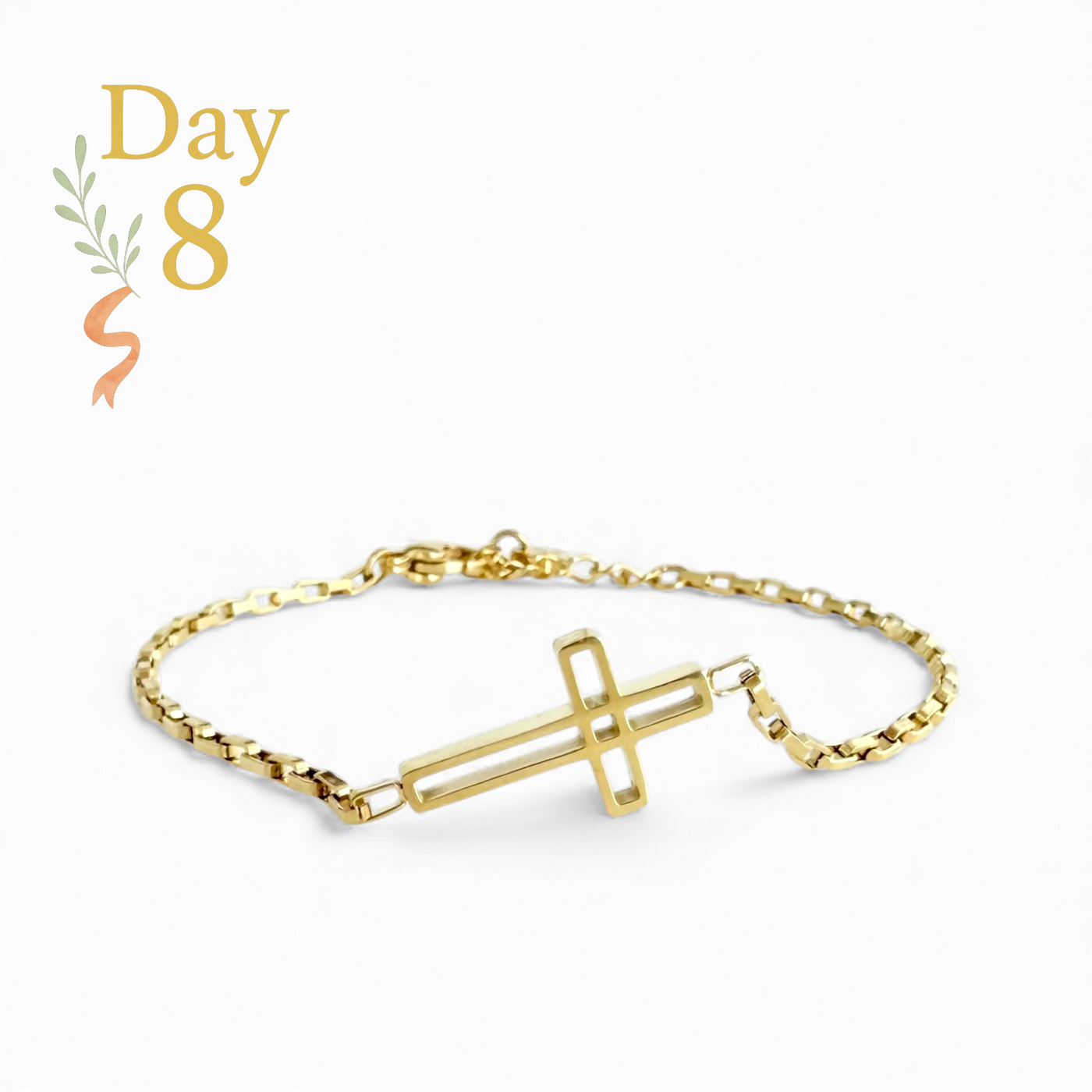 Day 8: Cross Chain Bracelet - Gold + Santa Pouch