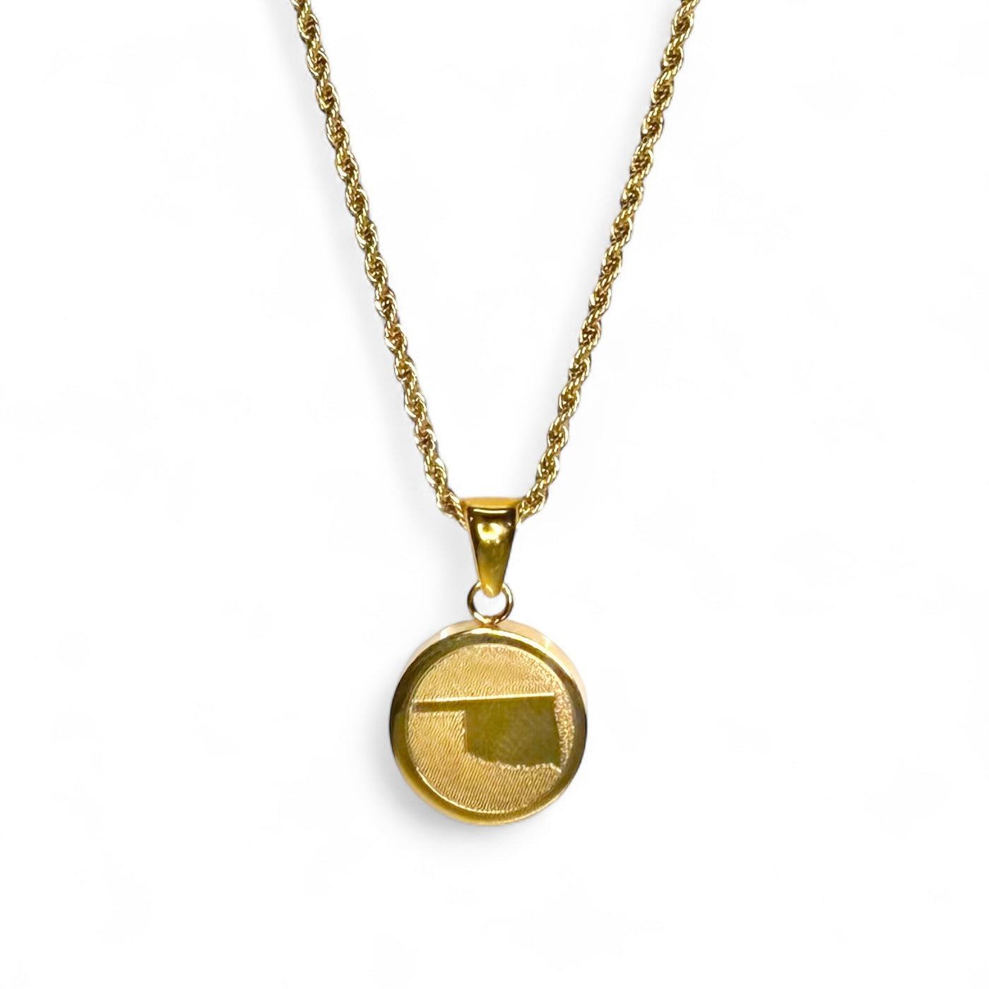 Oklahoma Map Engraved Charm Necklace - Gold