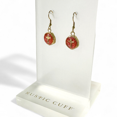 Constantina Coin Cross Earrings Metallic Red