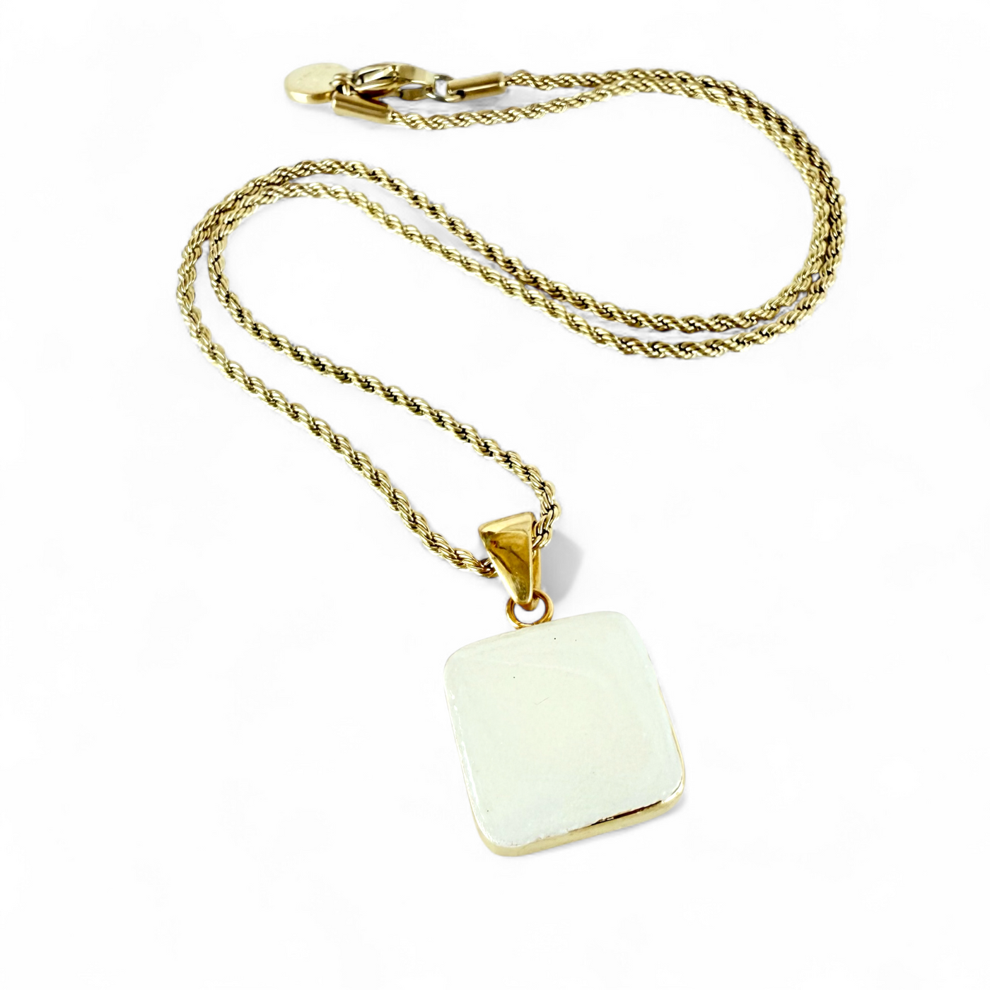 Square Pendant Gold Necklace - Pearl White