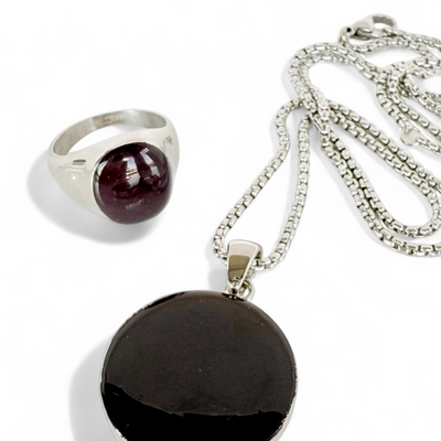 Round Necklace - Plum - Silver