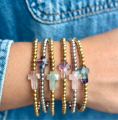 Cross Etched Gemstone - Ombre Jewel Toned - Gold