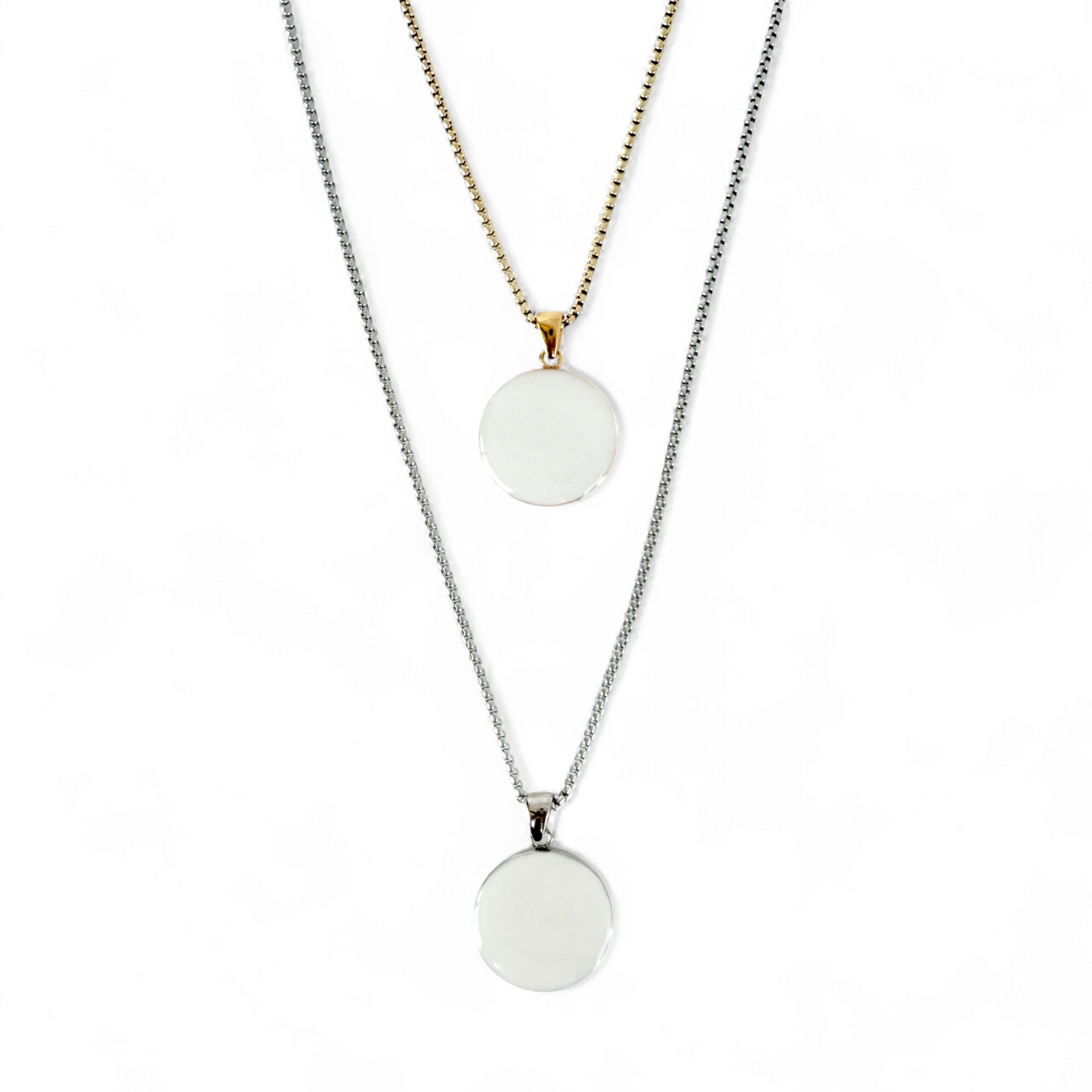 Round 1" Pendant Silver Necklace - Pearl White