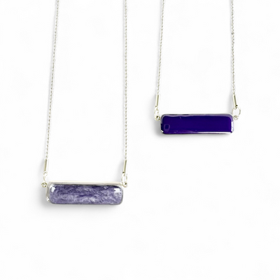 Horizontal Bar Necklace Deep Purple - Silver