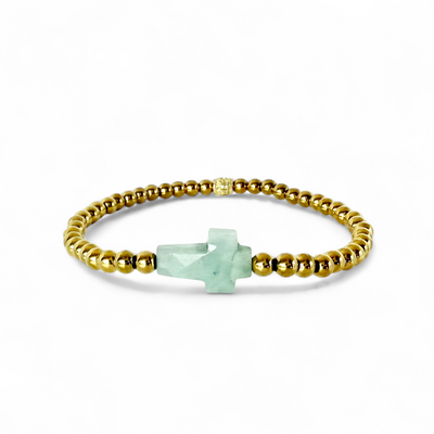 Cross Etched Gemstone - Sage - Gold