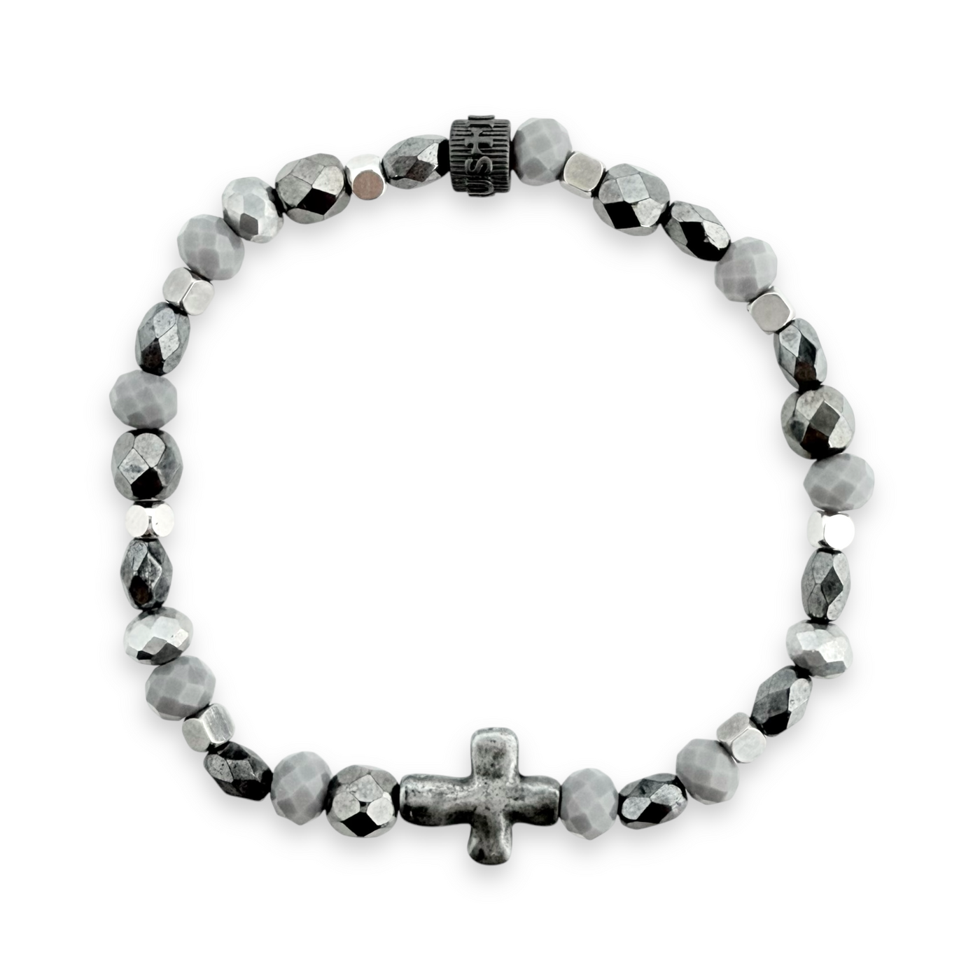 Sideways Cross - Pewter and Hematite