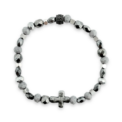 Sideways Cross - Pewter and Hematite