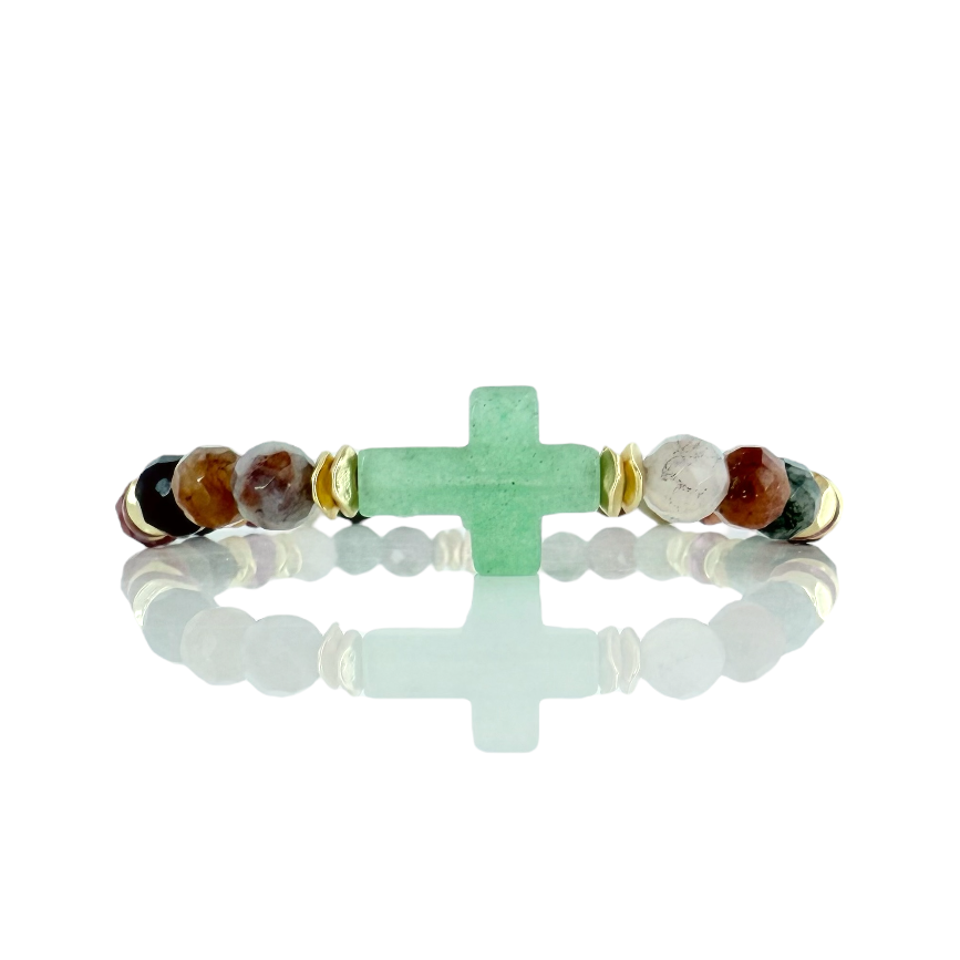 Aventurine Cross - Gold