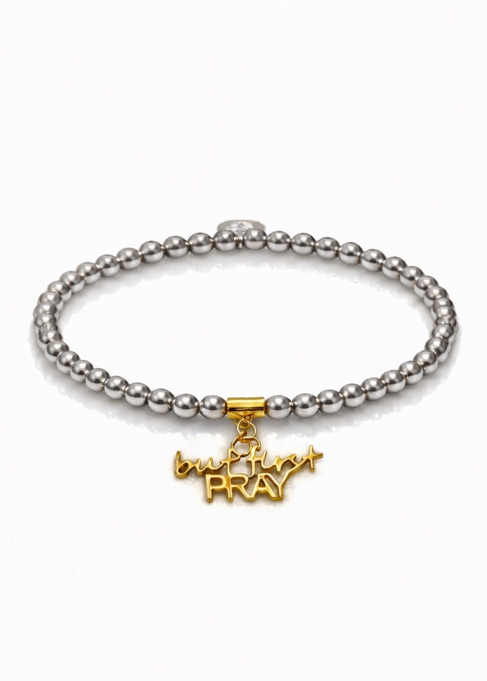 But First Pray 4mm beaded (Silver with gold charm)