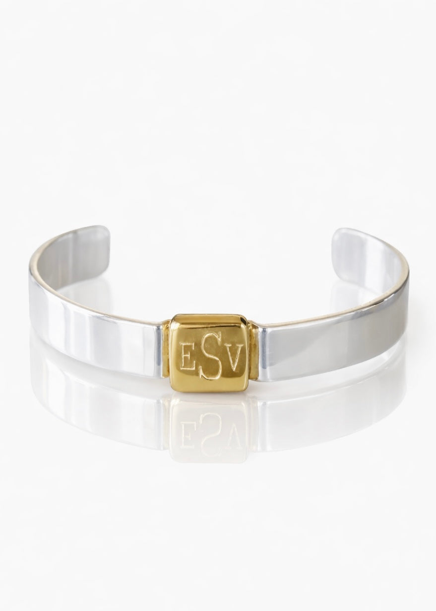 Monogram gold square .5 inch cuff