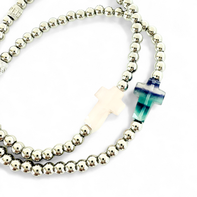 Cross Etched Gemstone - Ombre Jewel Toned - Silver