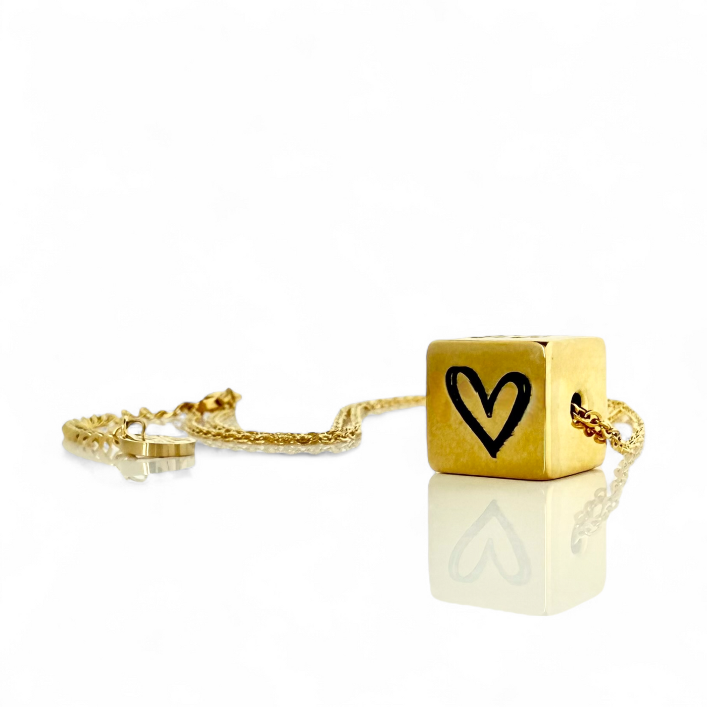 Heart Etched Cube Necklace - Gold