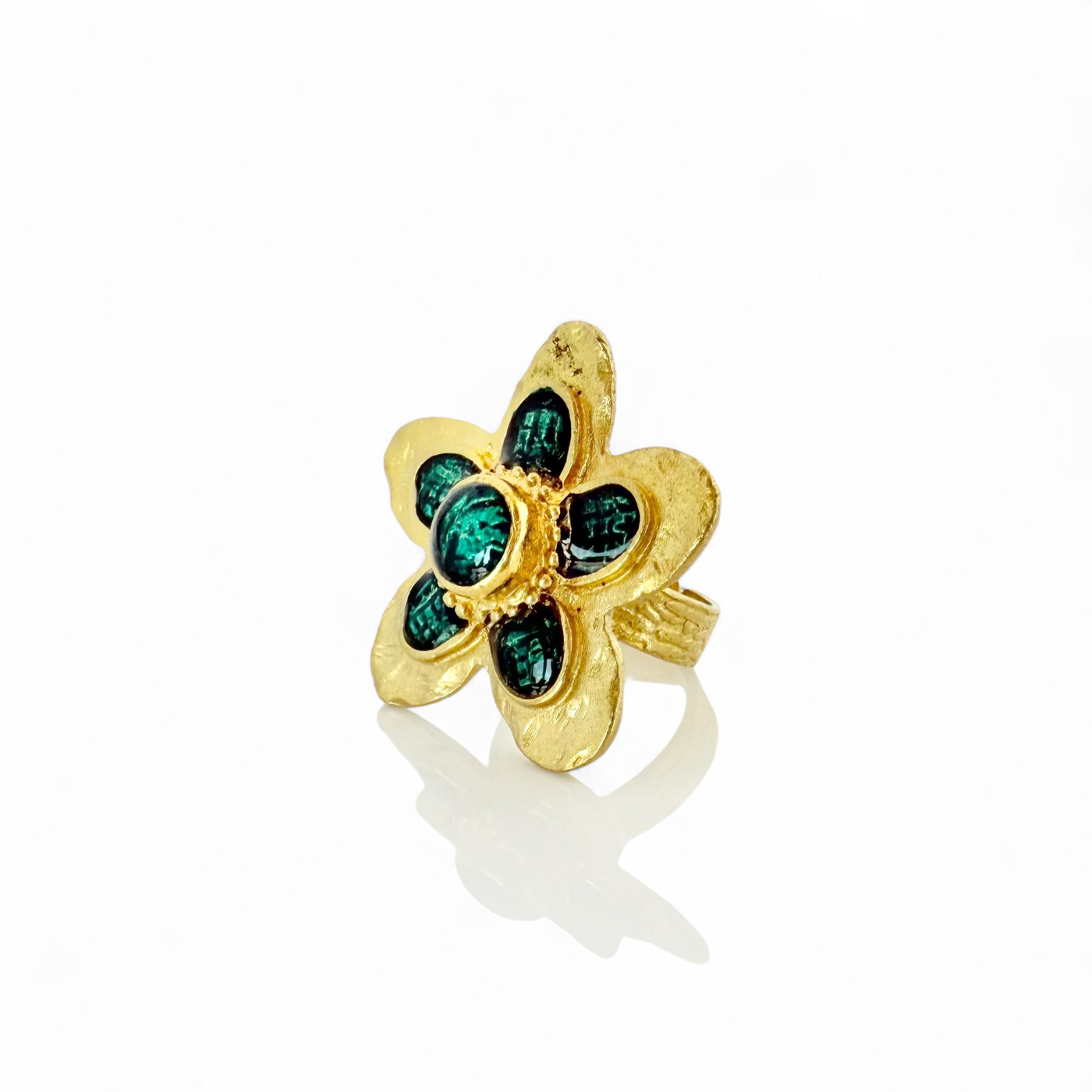 St. Tropez Quinpetal Ring - Teal - Gold