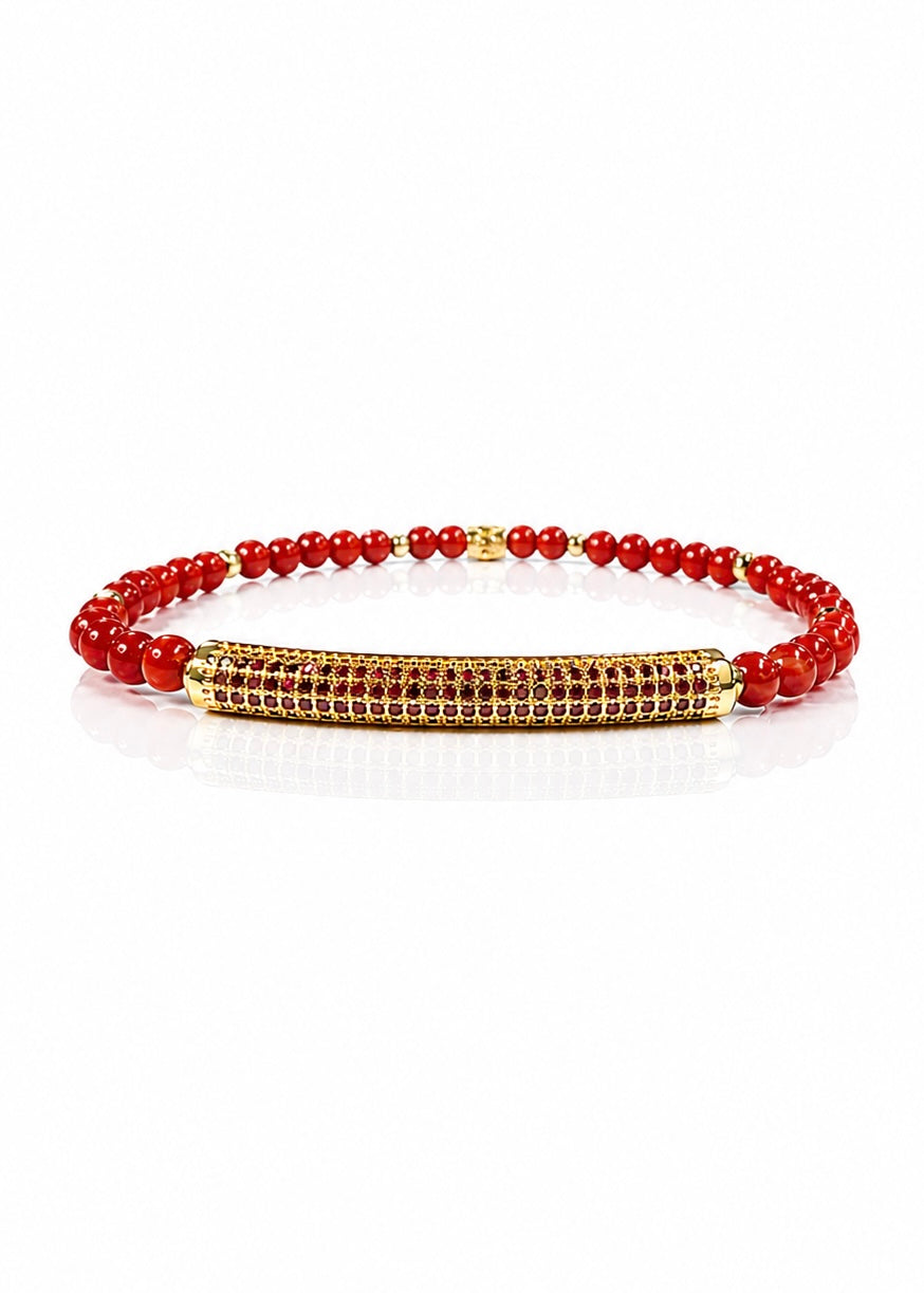 The Americana Edit - Glory Ruby Red Pavé Bar- Gold