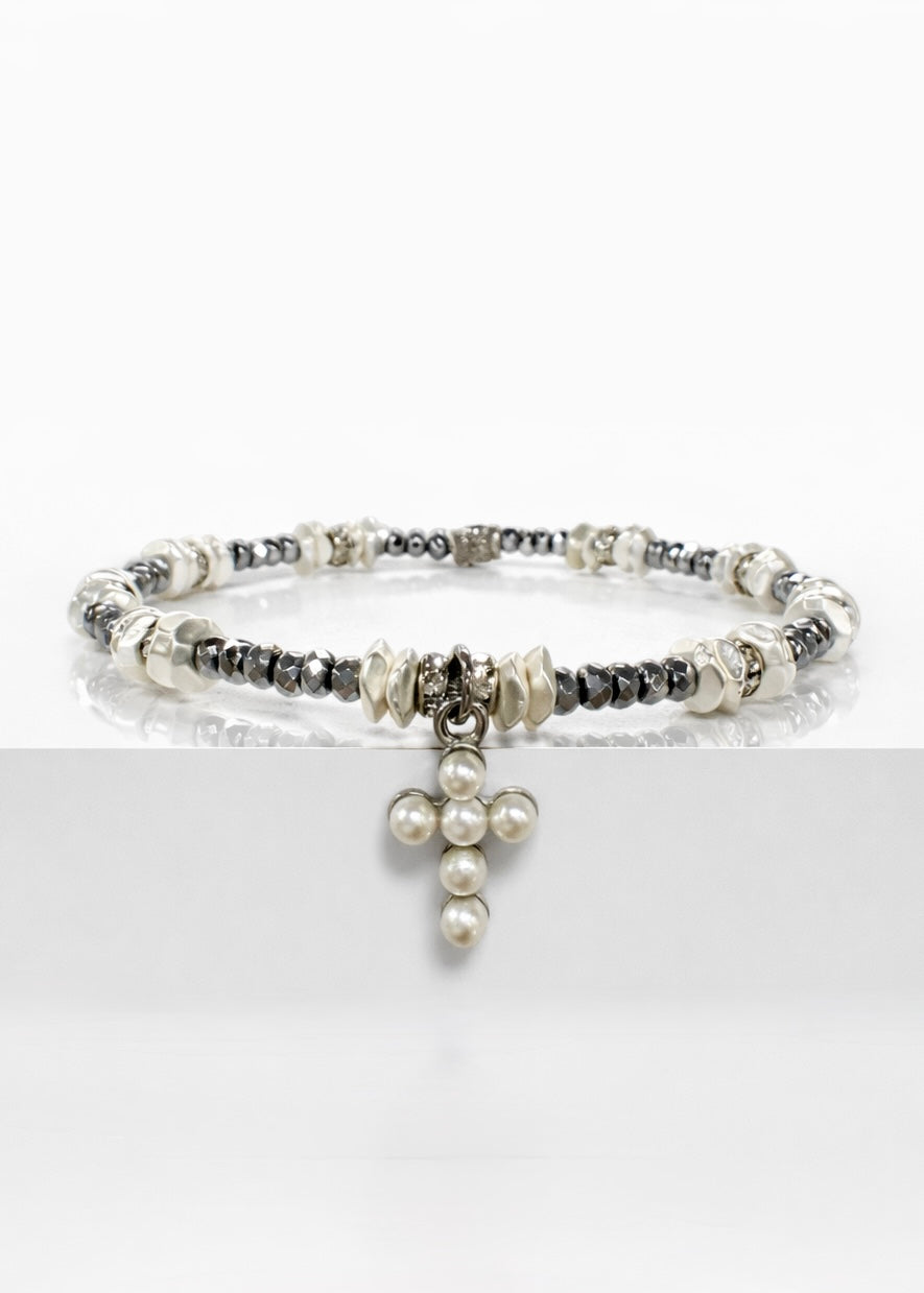 Ever True Mini Pearls Silver Cross