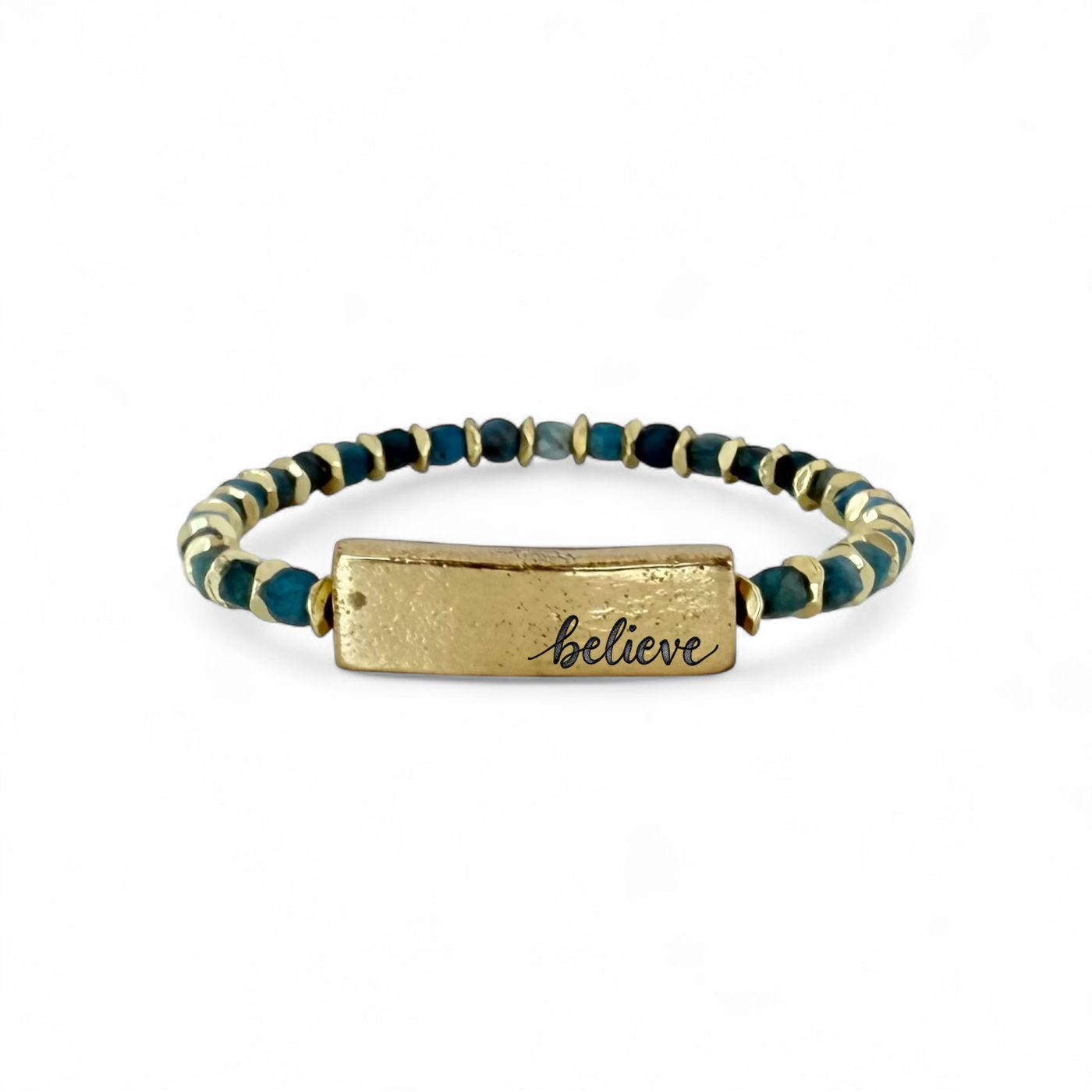 Tessa Engraved Gold Plate - Aventurine Blues - believe