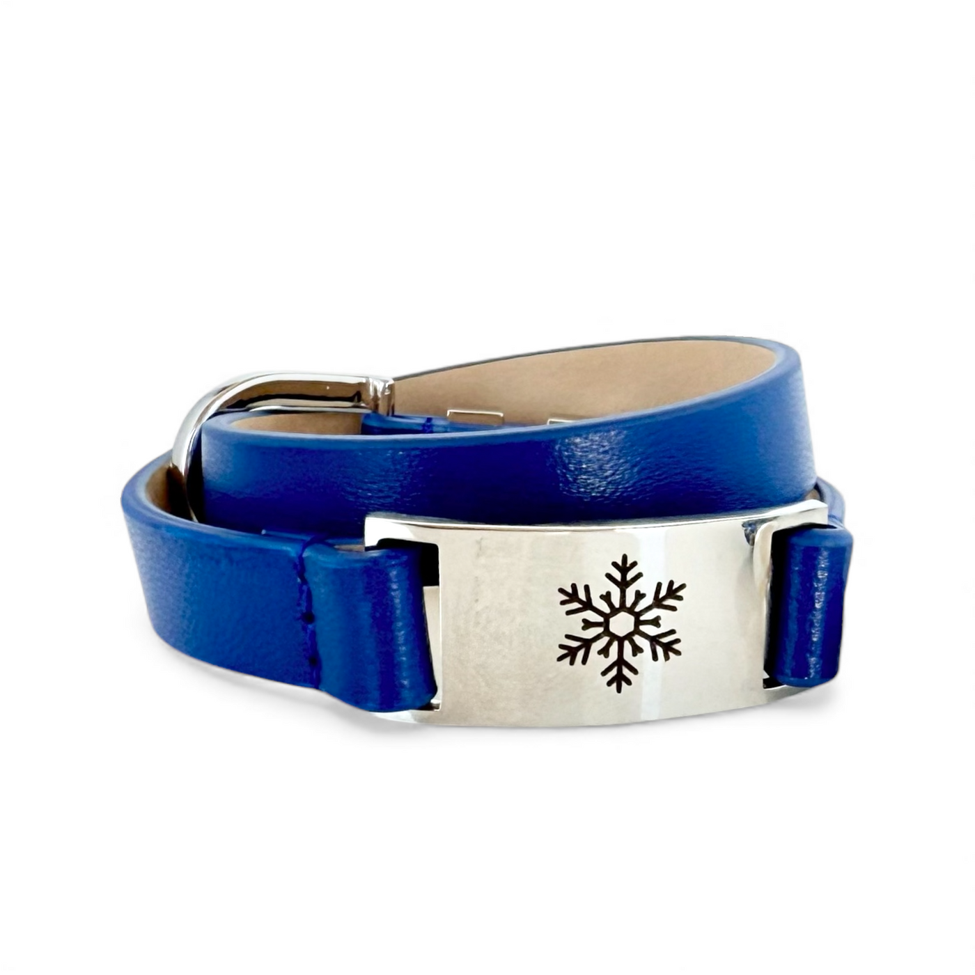 Blue with Silver Double Wrap - Engraved - Snowflake