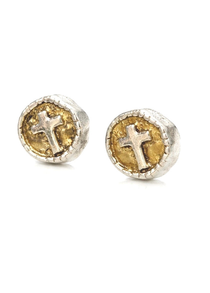 Constantina Silver and Gold with Silver Cross - Earrings