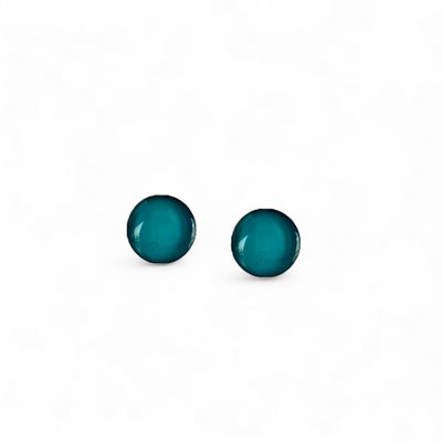 Mini Round Stud Earrings Deep Aqua - Gold