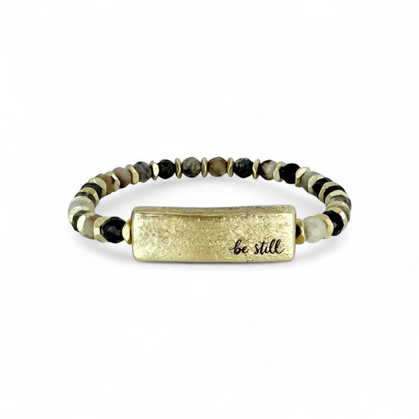 Tessa Engraved Gold Plate - Natural Colored Gemstone - be still