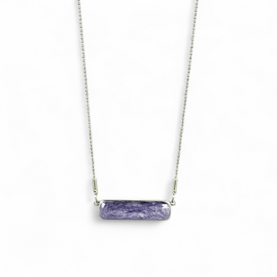 Horizontal Bar Necklace Lavender - Silver