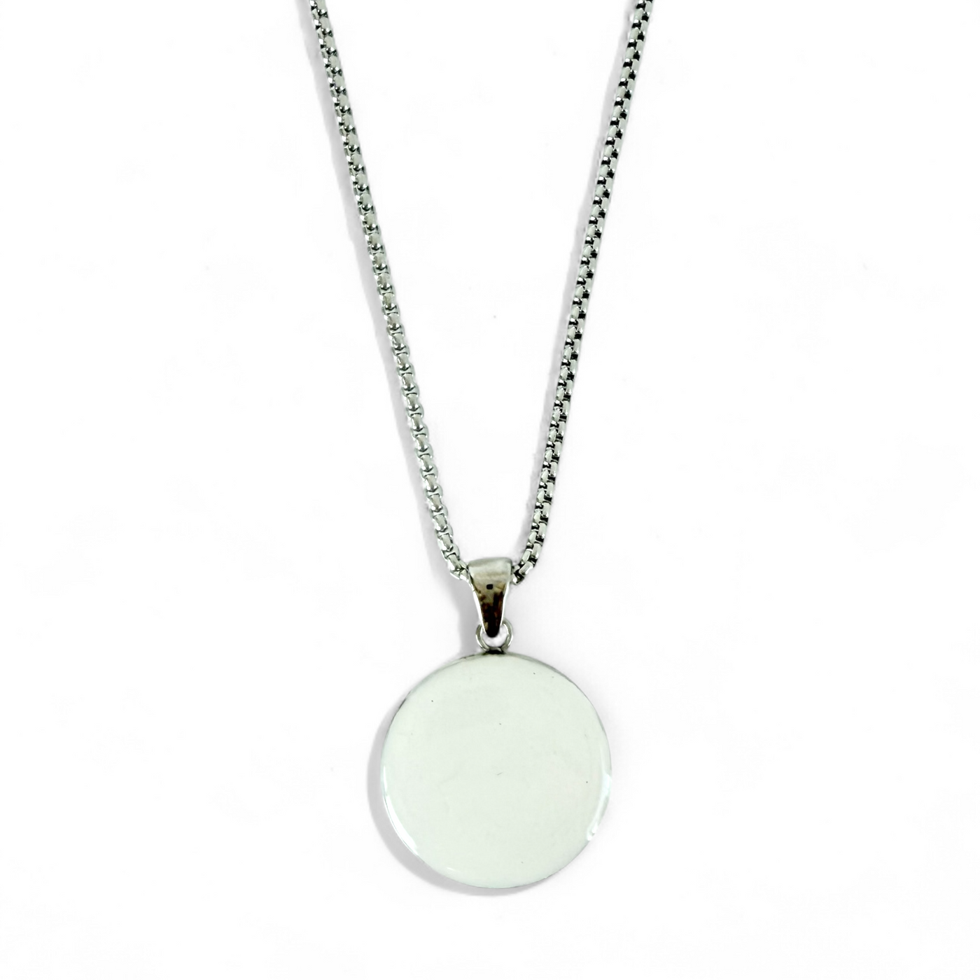 Round 1" Pendant Silver Necklace - Pearl White