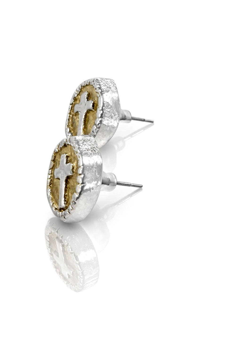 Constantina Silver and Gold with Silver Cross - Earrings