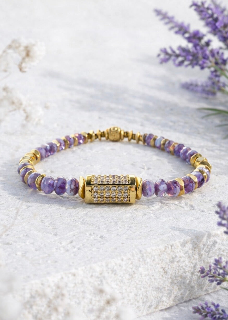 Lavender Fields Rectangle Gold Pavé Bar
