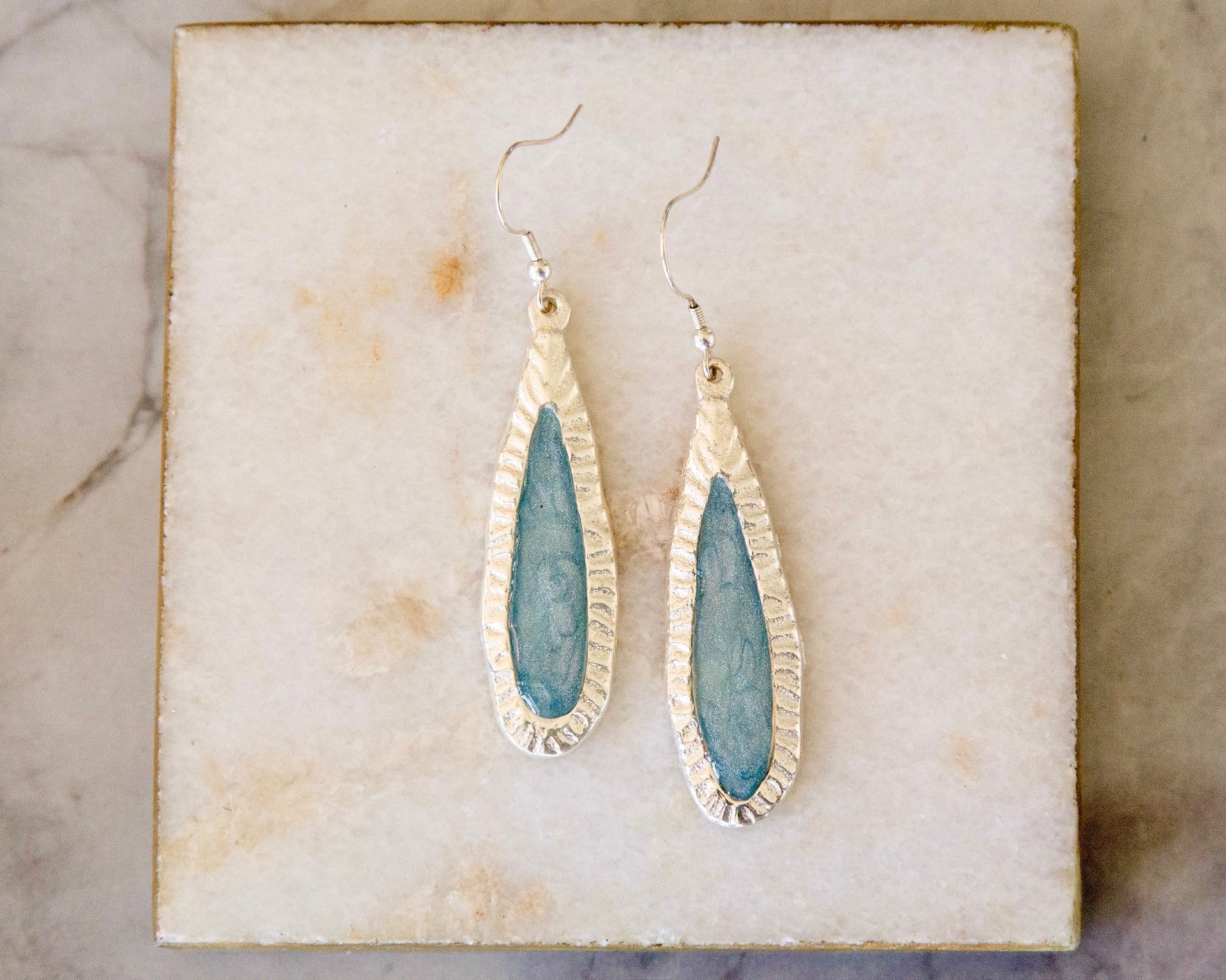 Aspen Elongated Sky Blue Earrings - Silver