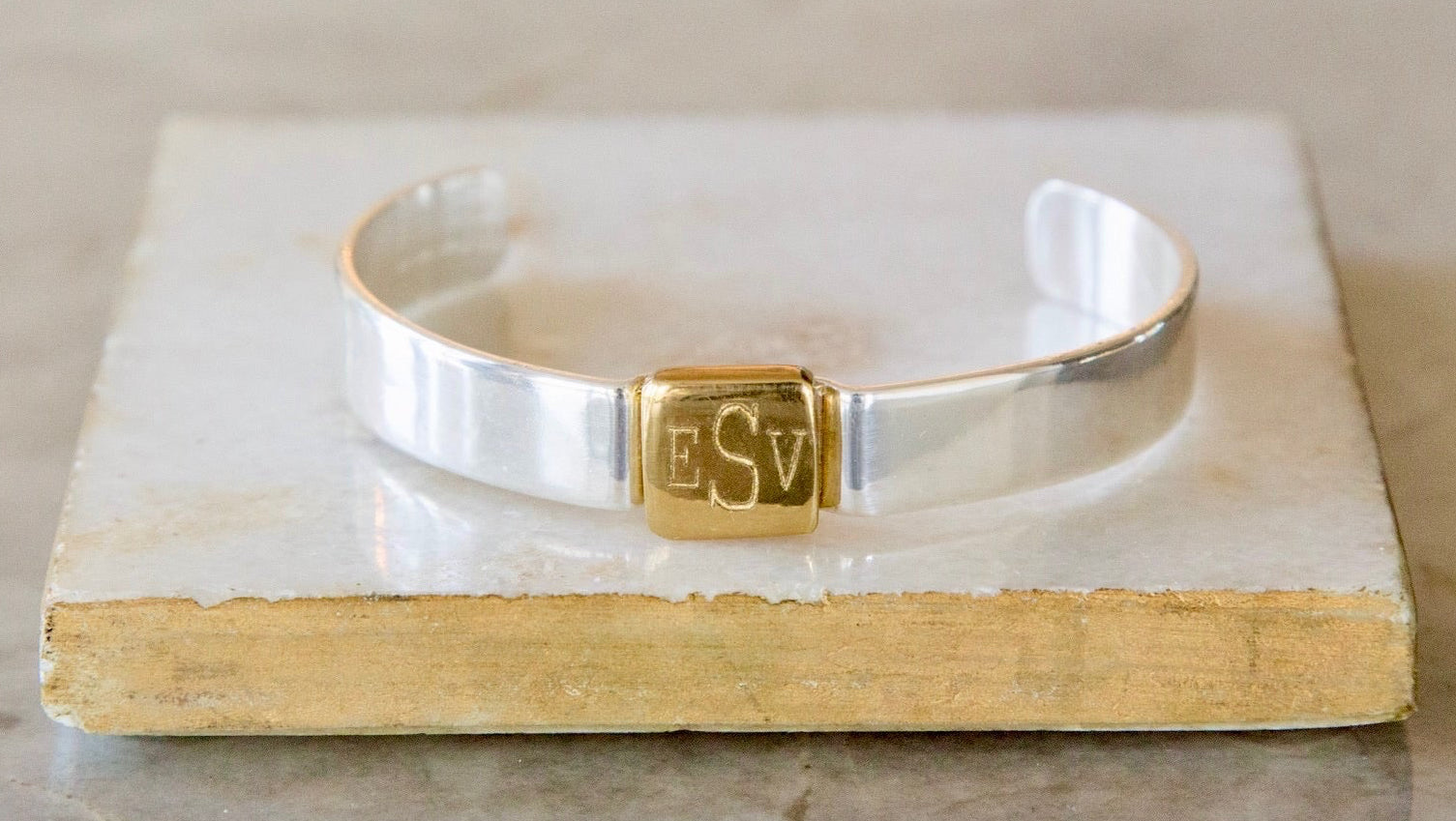 Monogram gold square .5 inch cuff