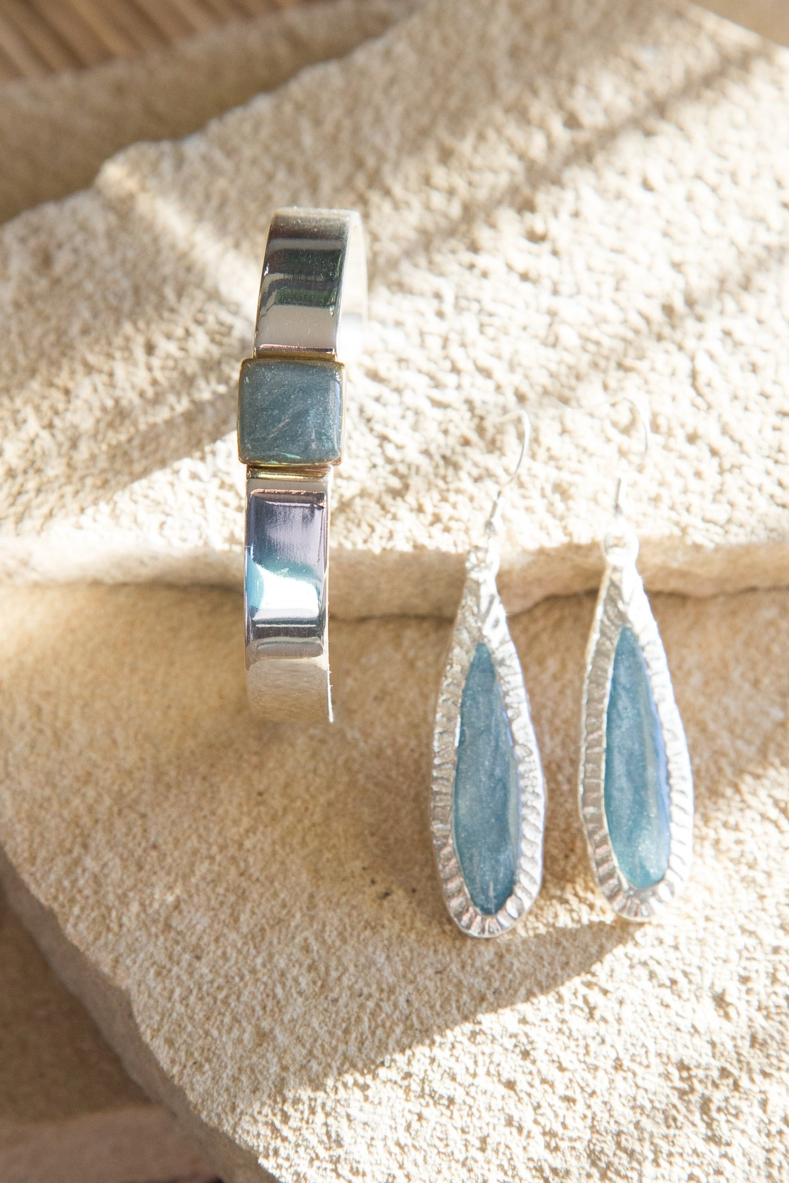 Aspen Elongated Sky Blue Earrings - Silver