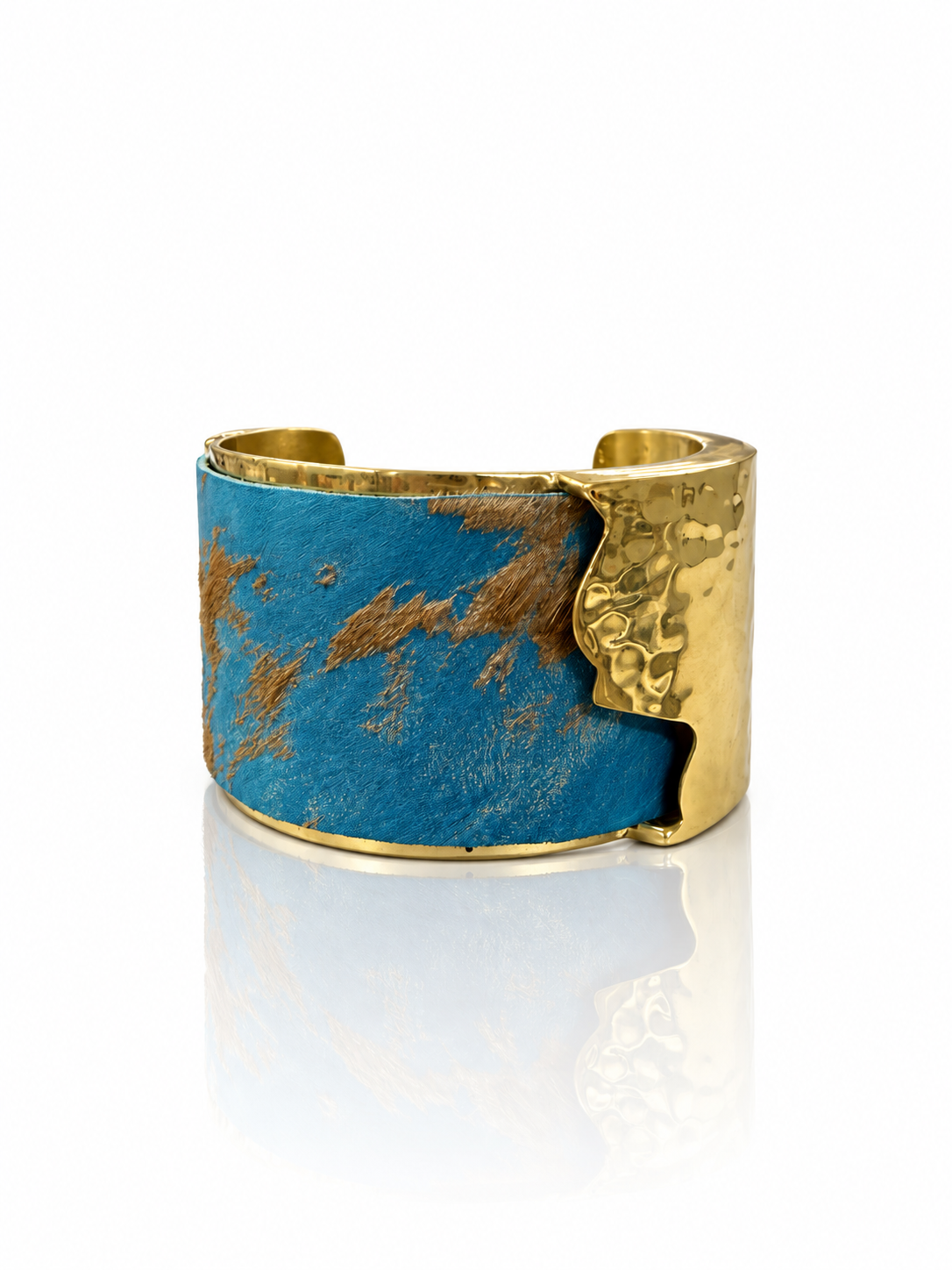 Woodland Blue - Turquoise  Brazilian calfskin Dallas (Gold) 1.5 inch