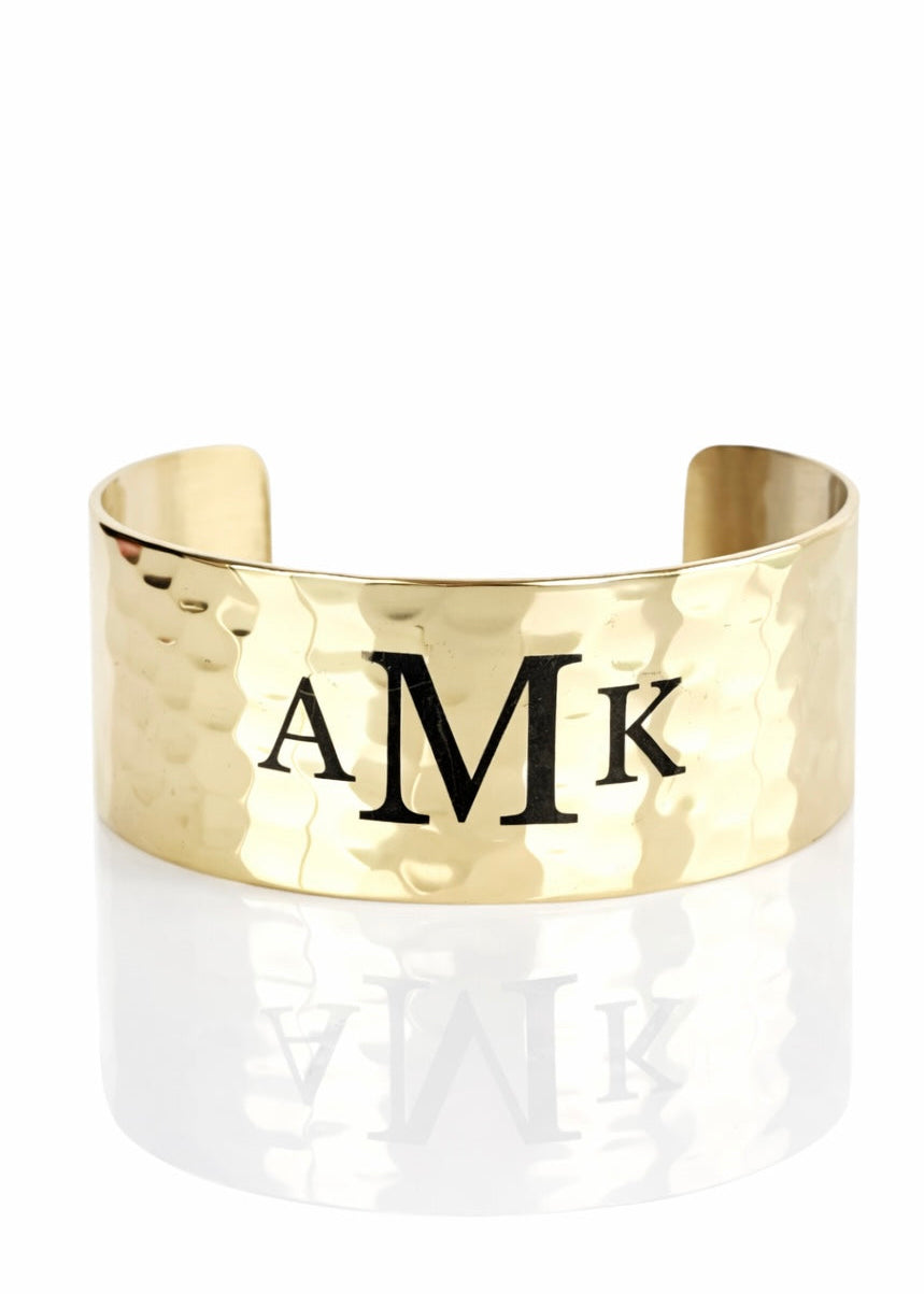 1.0 Custom Engraved Monogram Gold Cuff - Garamond Font