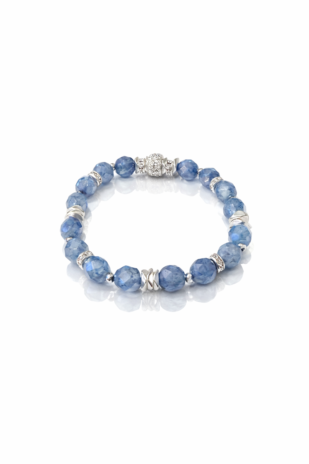 Slate Blue Silver Faceted 8mm