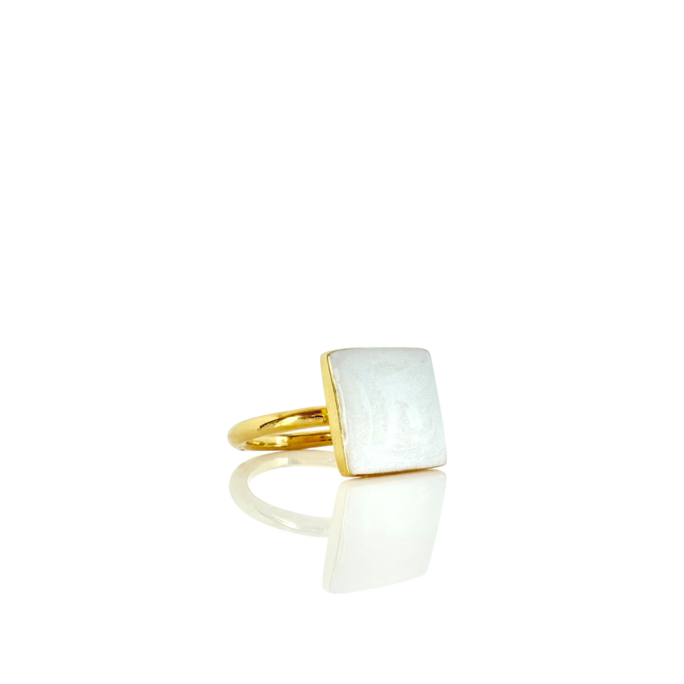 Pearl White Square Ring - Gold