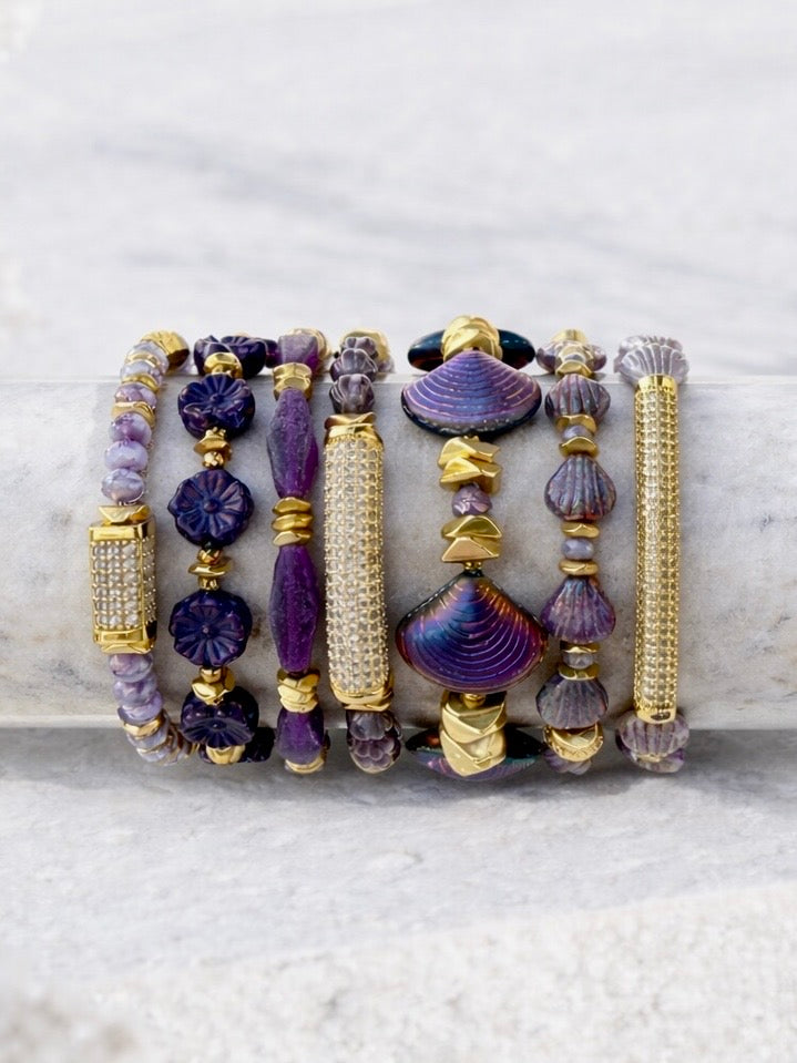 Lavender Fields Rectangle Gold Pavé Bar