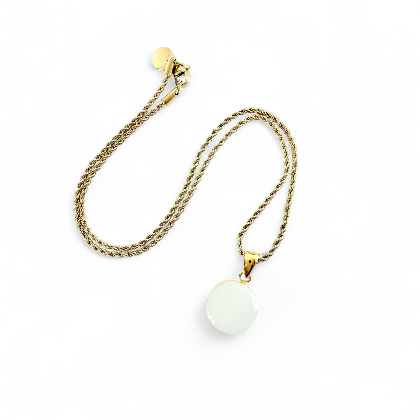 Small Round Pendant Gold Necklace - Pearl White