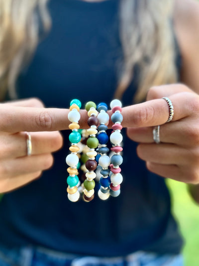 Rachel - Turquoise - White - Pearlized Gold