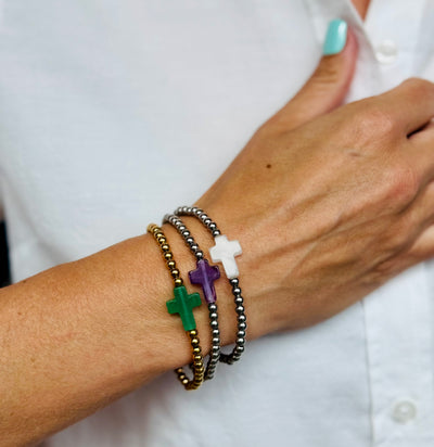 Gemstone Cross - White Jade with Silver