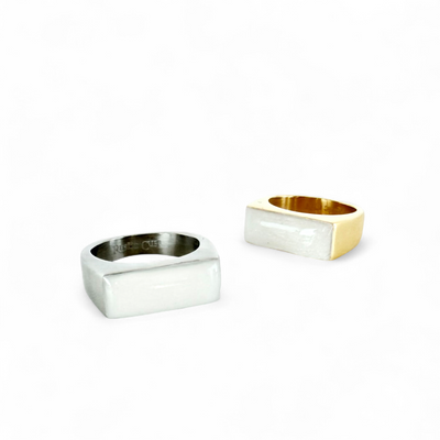 Pearl White Bar Ring - Gold