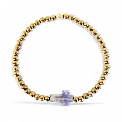 Cross Etched Gemstone - Ombre Amethyst - Gold